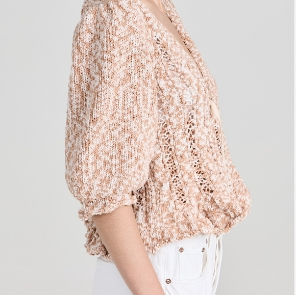 NWT FREE PEOPLE Yesterday Puff Sleeve Toggle Closure Cardigan- Large, Toast - Picture 4 of 9